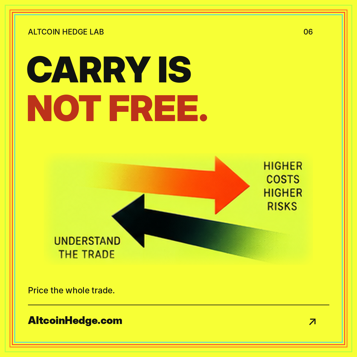 Neon Carry Is Not Free typography with opposing directional arrows.
